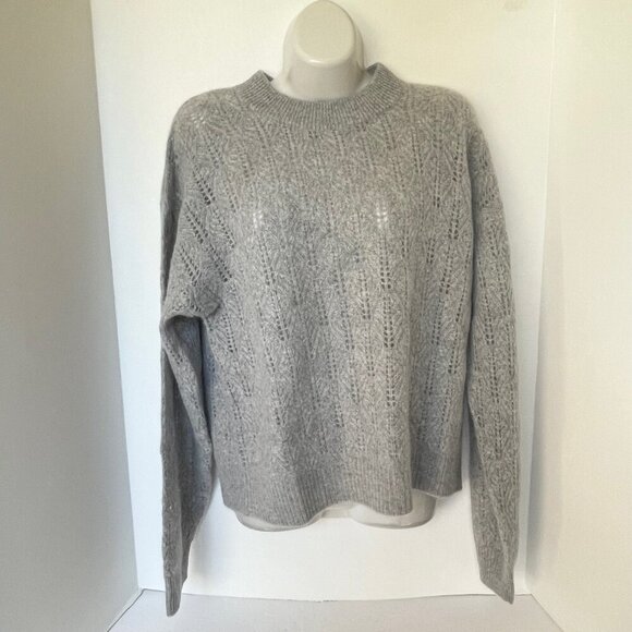 Naadam Cashmere Pointelle Knit Sweater Gray Medium Crewneck Relaxed Fit Classic - Picture 3 of 9